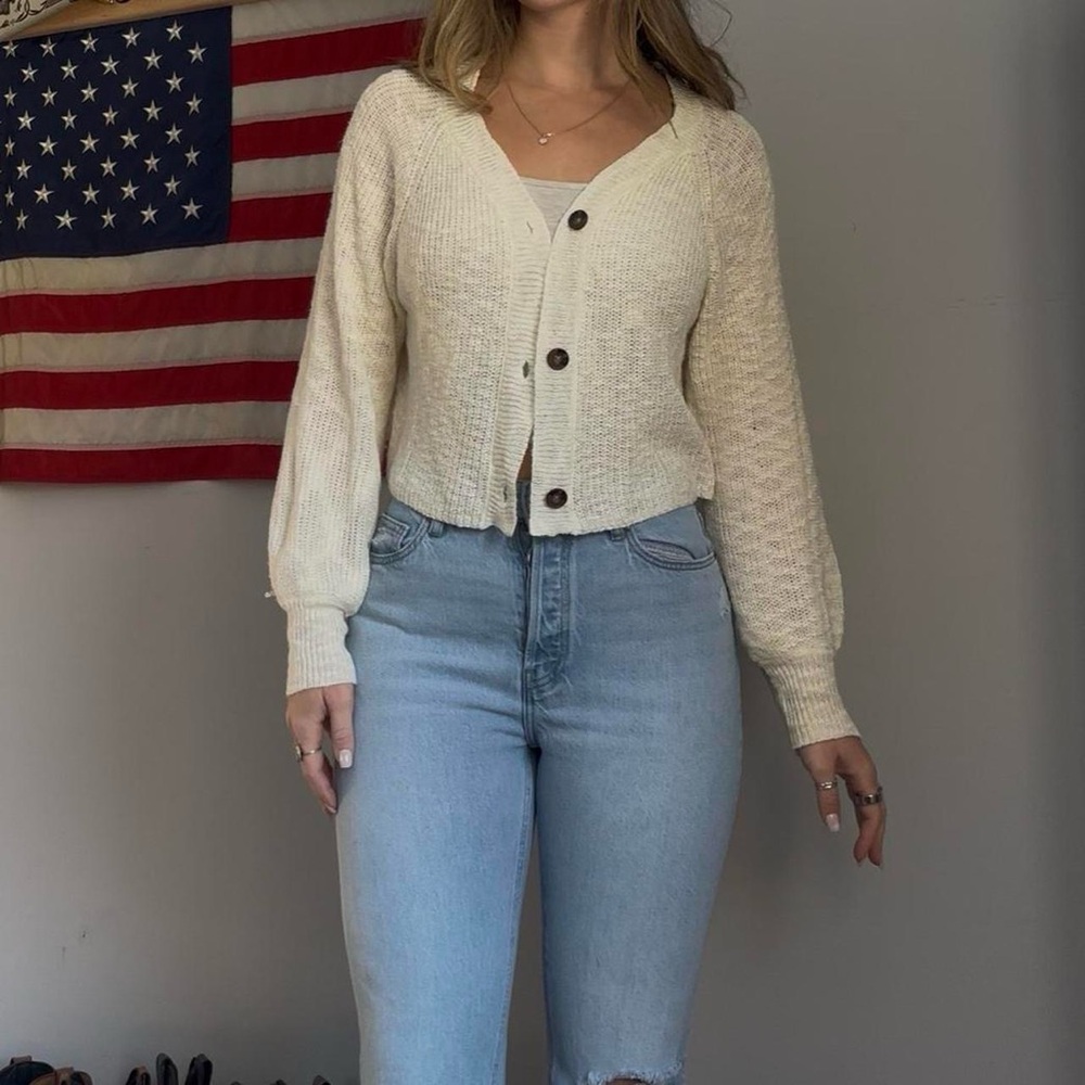 Women's Cream Button-Up Sweater